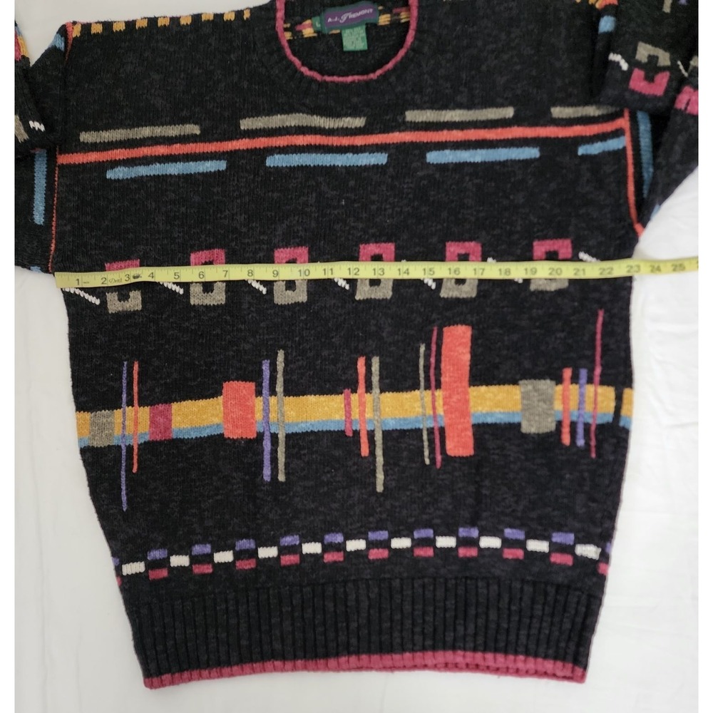 A.J. Tremont Unisex Vintage Silk Cotton Pullover Knit Sweater Black/Multi Large - Picture 6 of 8